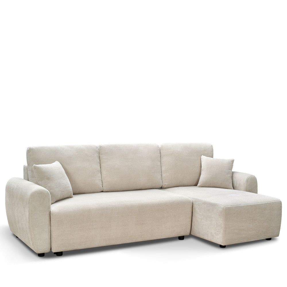 Jul - Sofá esquinero convertible reversible de 4 plazas - Pana - Beige
