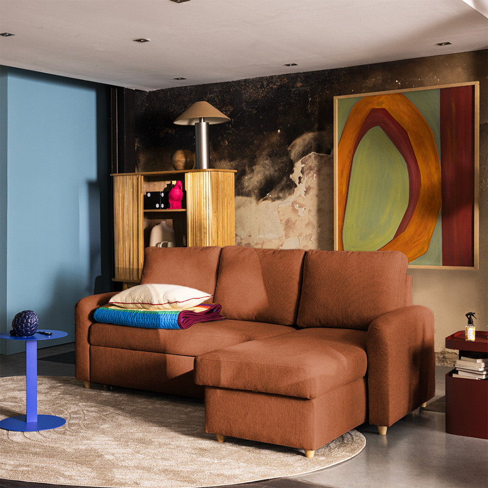 Matera - Reversible Convertible 3-Seater Corner Sofa with Storage Compartment - Fabric - Mottled Rust