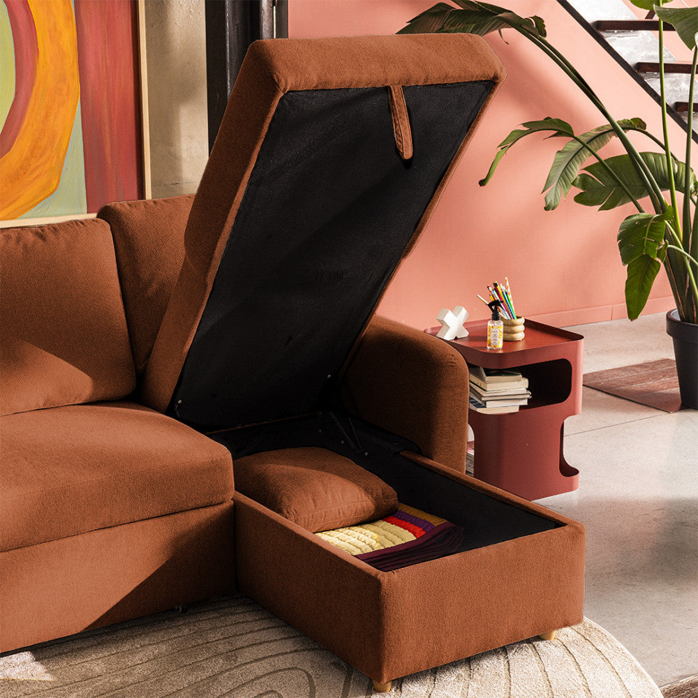 Matera - Reversible Convertible 3-Seater Corner Sofa with Storage Compartment - Fabric - Mottled Rust