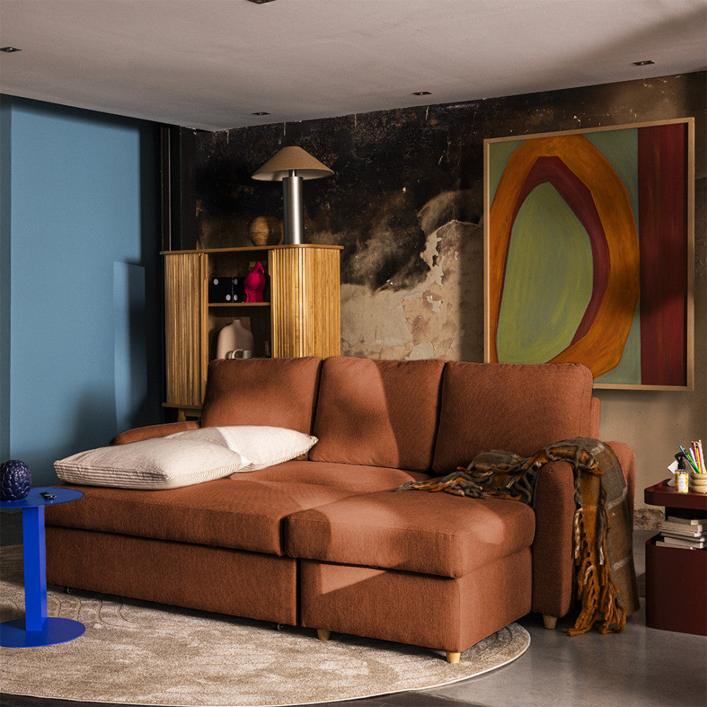 Matera - Reversible Convertible 3-Seater Corner Sofa with Storage Compartment - Fabric - Mottled Rust