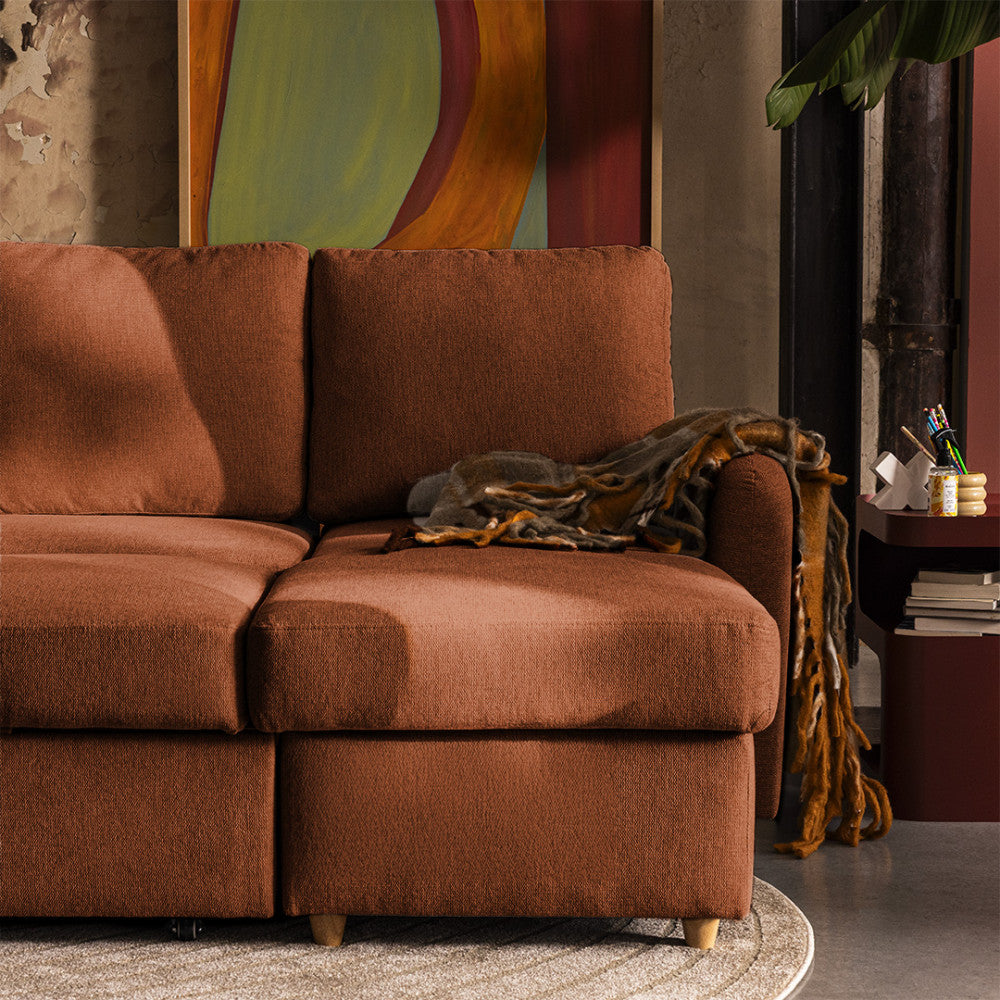 Matera - Reversible Convertible 3-Seater Corner Sofa with Storage Compartment - Fabric - Mottled Rust