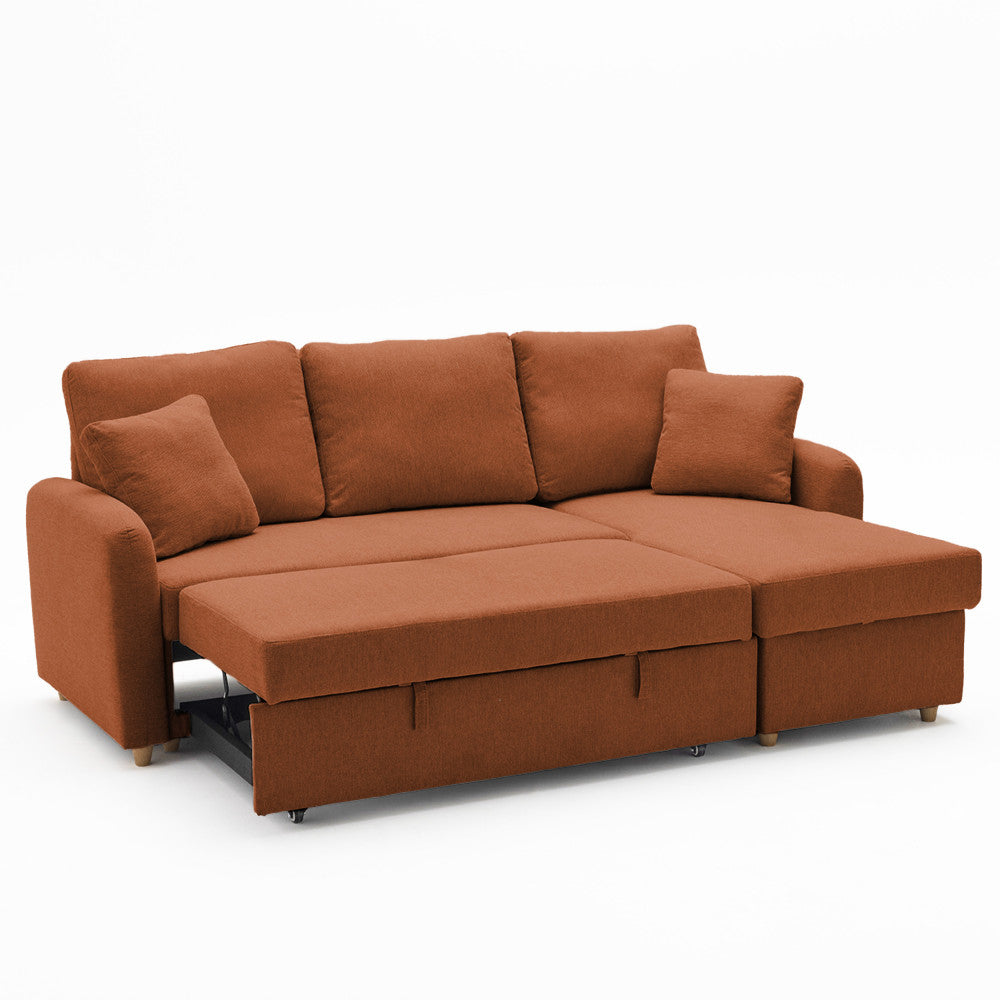 Matera - Reversible Convertible 3-Seater Corner Sofa with Storage Compartment - Fabric - Mottled Rust