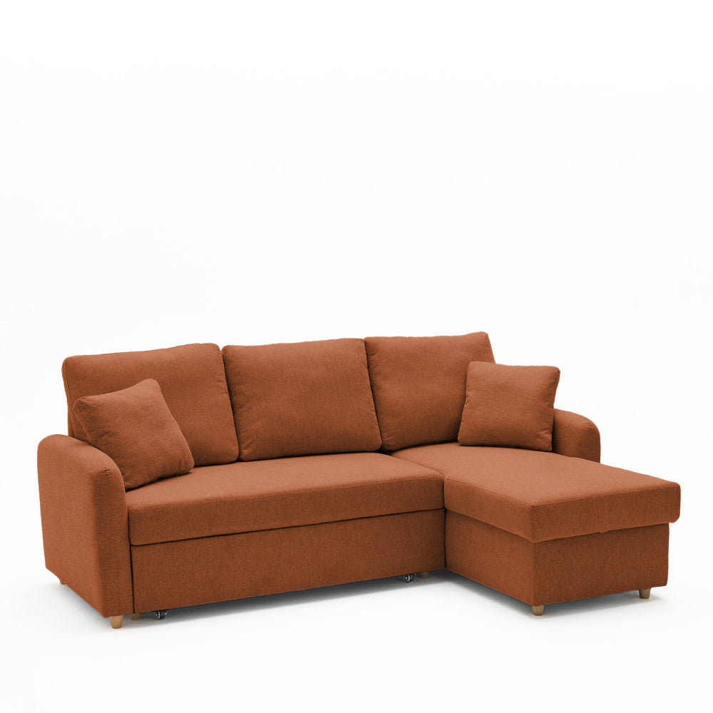Matera - Reversible Convertible 3-Seater Corner Sofa with Storage Compartment - Fabric - Mottled Rust