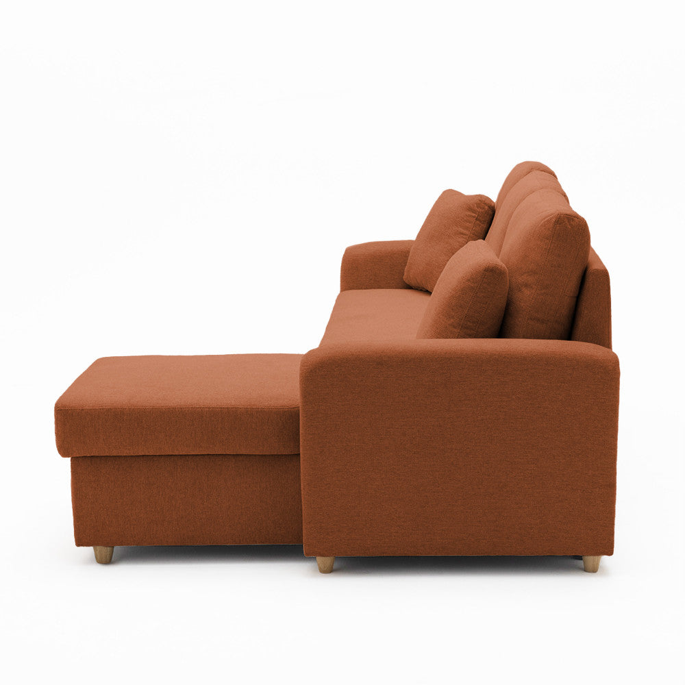 Matera - Reversible Convertible 3-Seater Corner Sofa with Storage Compartment - Fabric - Mottled Rust