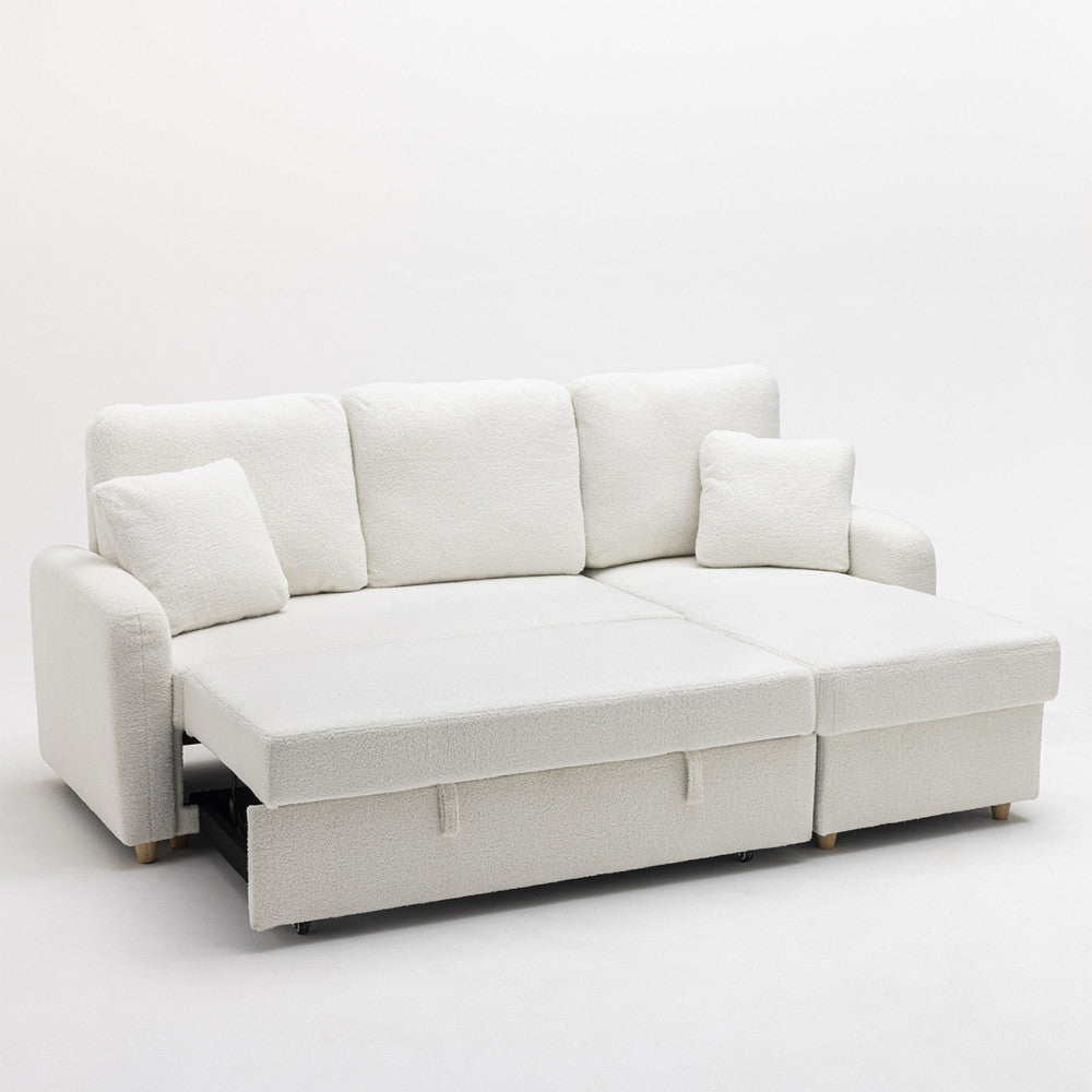 Matera - Sofá Esquinero Reversible Convertible De 3 Plazas - Tela Bouclé Con Arcón - Blanco