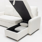 Matera - Sofá Esquinero Reversible Convertible De 3 Plazas - Tela Bouclé Con Arcón - Blanco