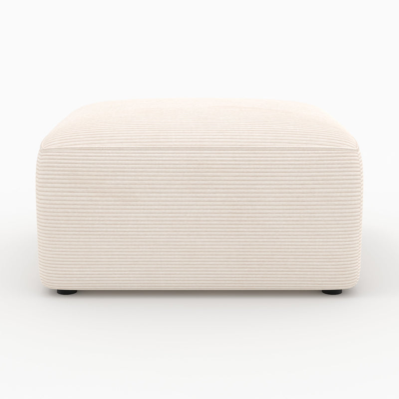 Canapé modulable Mina en velours côtelé blanc 4 places avec 2 poufs