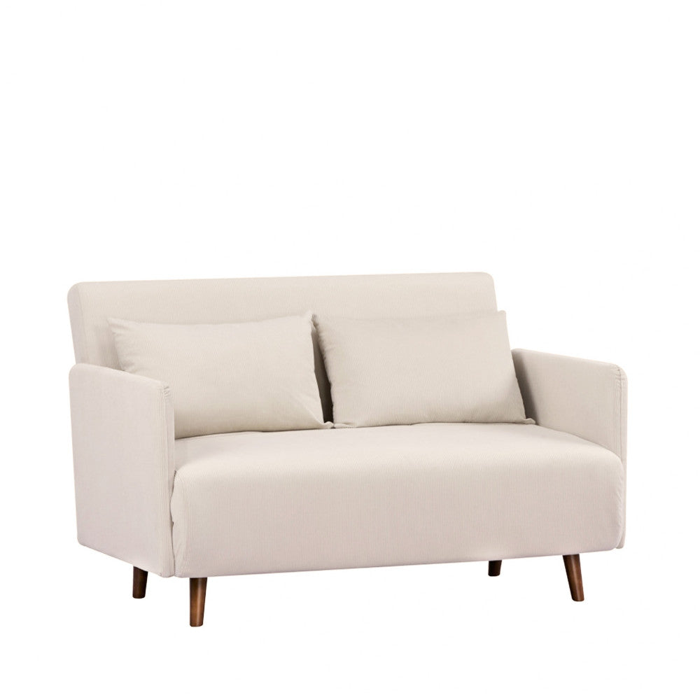 Belushi - Canapé Convertible 2 Places - Velours Côtelé Pieds Bois Foncé - Beige