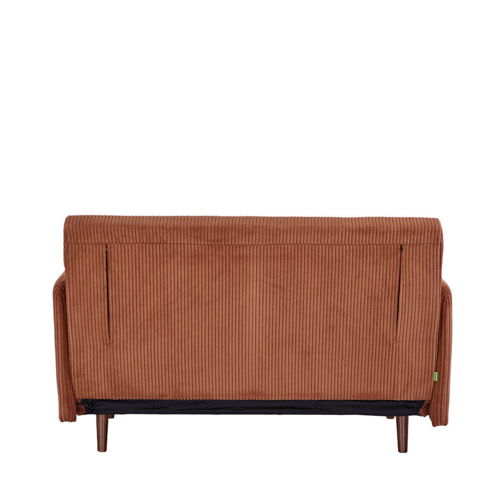 Belushi - 2-Seater Sofa Bed - Corduroy Dark Wood Legs - Terracotta