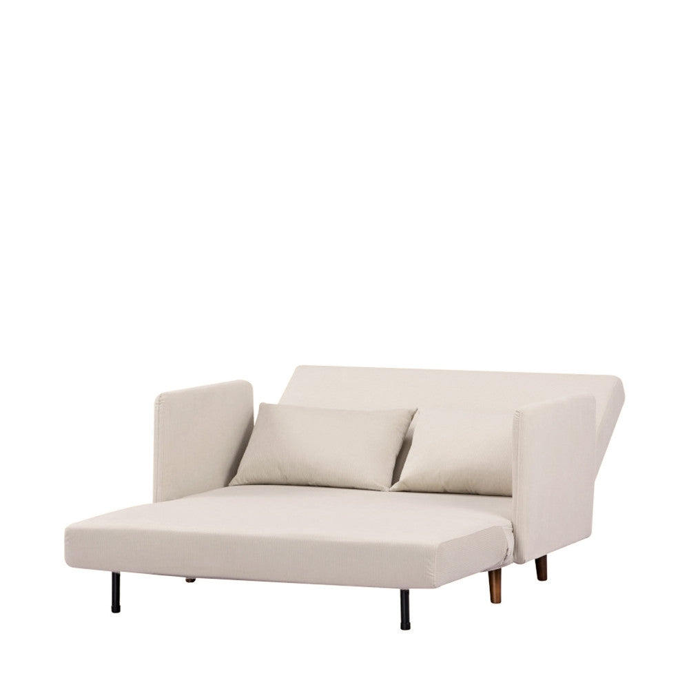 Belushi - Canapé Convertible 2 Places - Velours Côtelé Pieds Bois Foncé - Beige