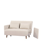 Belushi - Canapé Convertible 2 Places - Velours Côtelé Pieds Bois Foncé - Beige