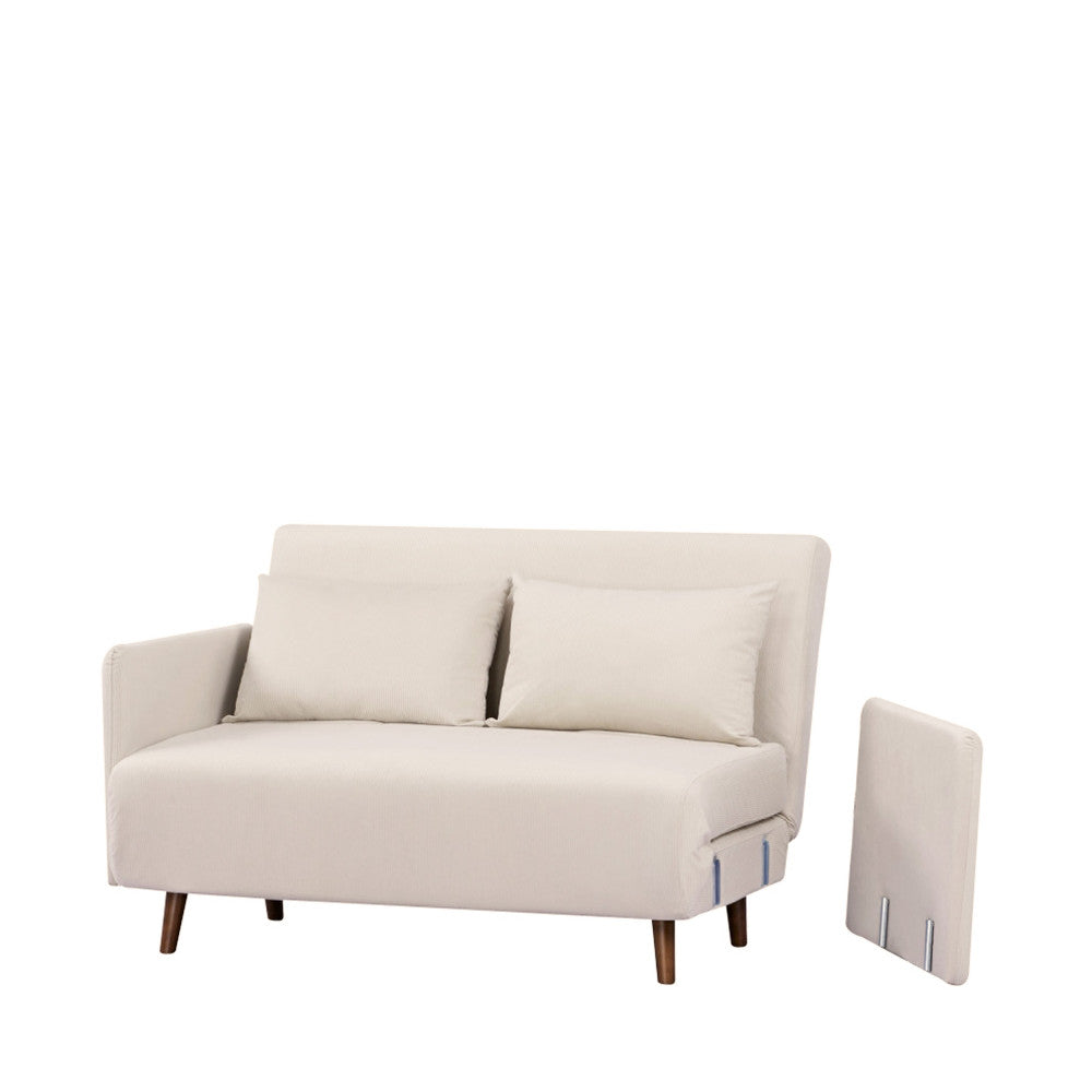 Belushi - Canapé Convertible 2 Places - Velours Côtelé Pieds Bois Foncé - Beige