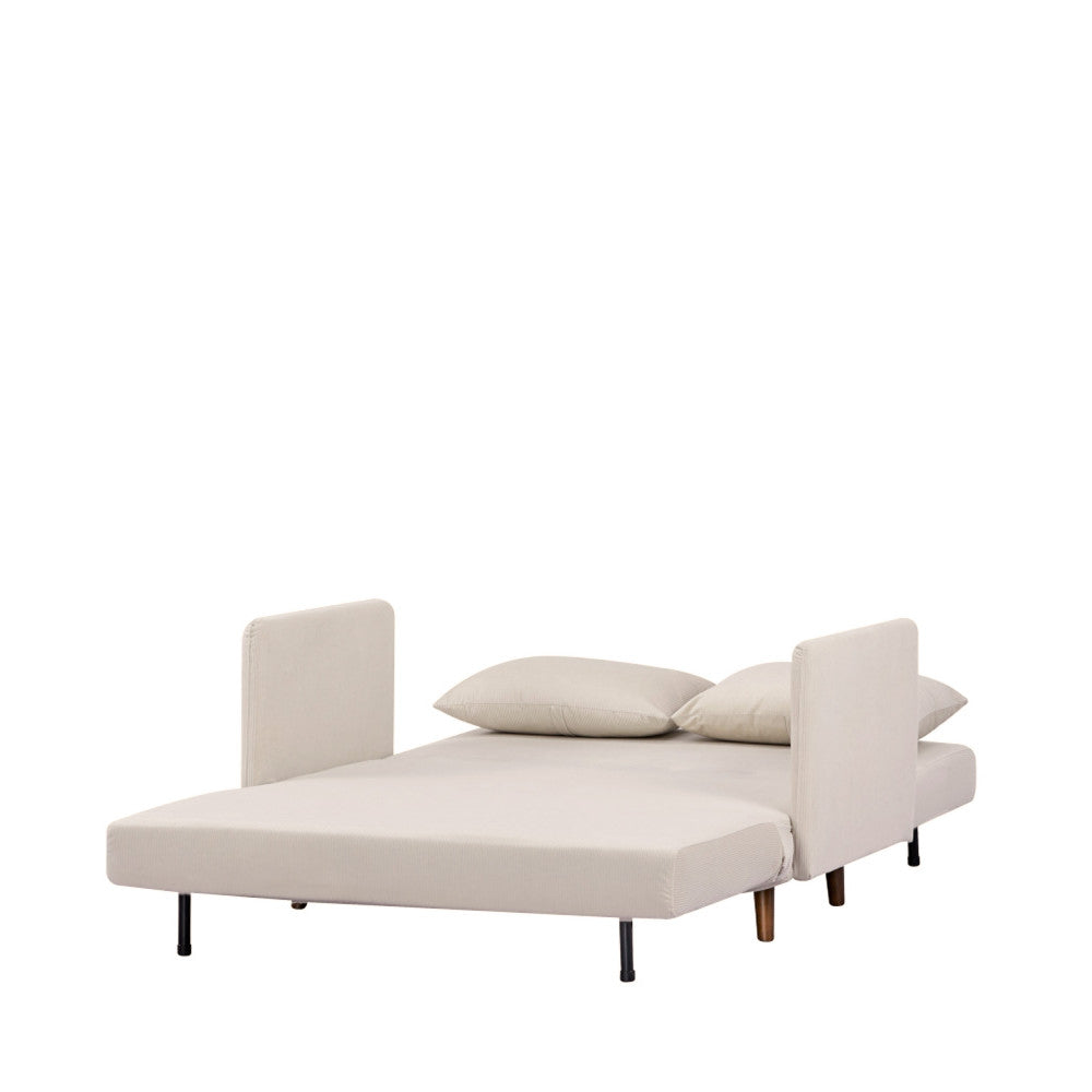 Belushi - Canapé Convertible 2 Places - Velours Côtelé Pieds Bois Foncé - Beige