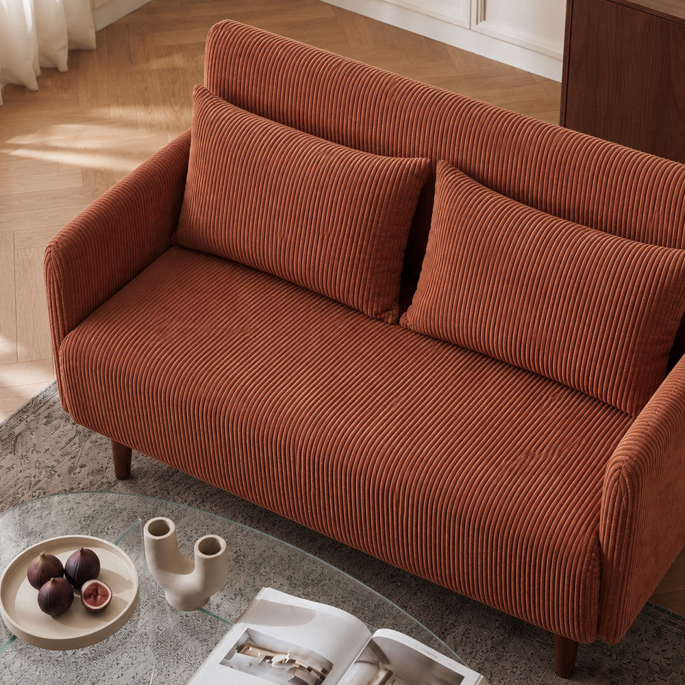 Belushi - 2-Seater Sofa Bed - Corduroy Dark Wood Legs - Terracotta