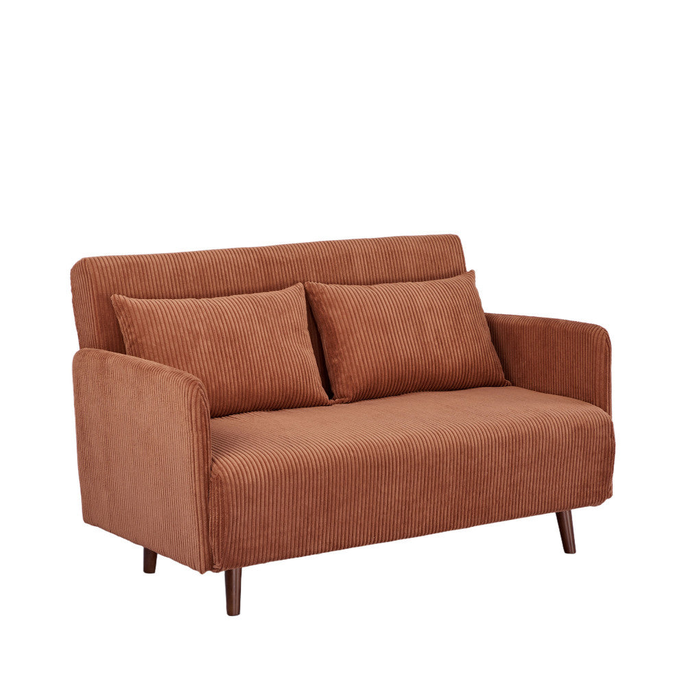 Belushi - 2-Seater Sofa Bed - Corduroy Dark Wood Legs - Terracotta