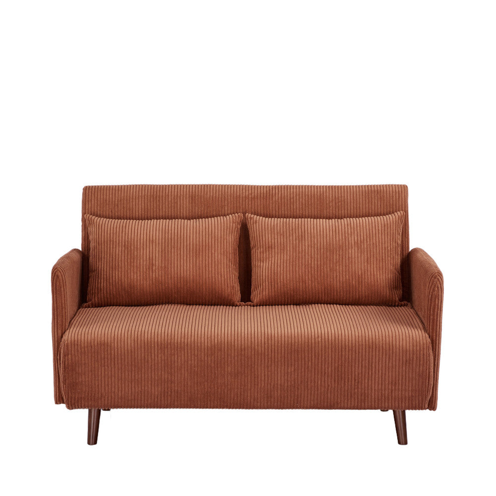 Belushi - 2-Seater Sofa Bed - Corduroy Dark Wood Legs - Terracotta