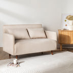 Belushi - Canapé Convertible 2 Places - Velours Côtelé Pieds Bois Foncé - Beige