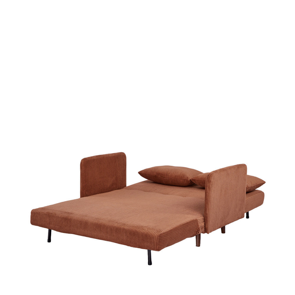 Belushi - 2-Seater Sofa Bed - Corduroy Dark Wood Legs - Terracotta