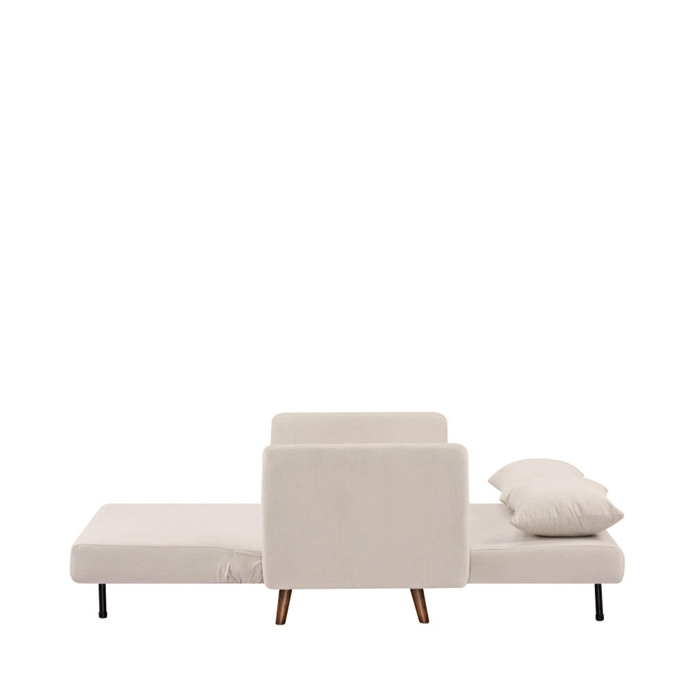 Belushi - Canapé Convertible 2 Places - Velours Côtelé Pieds Bois Foncé - Beige