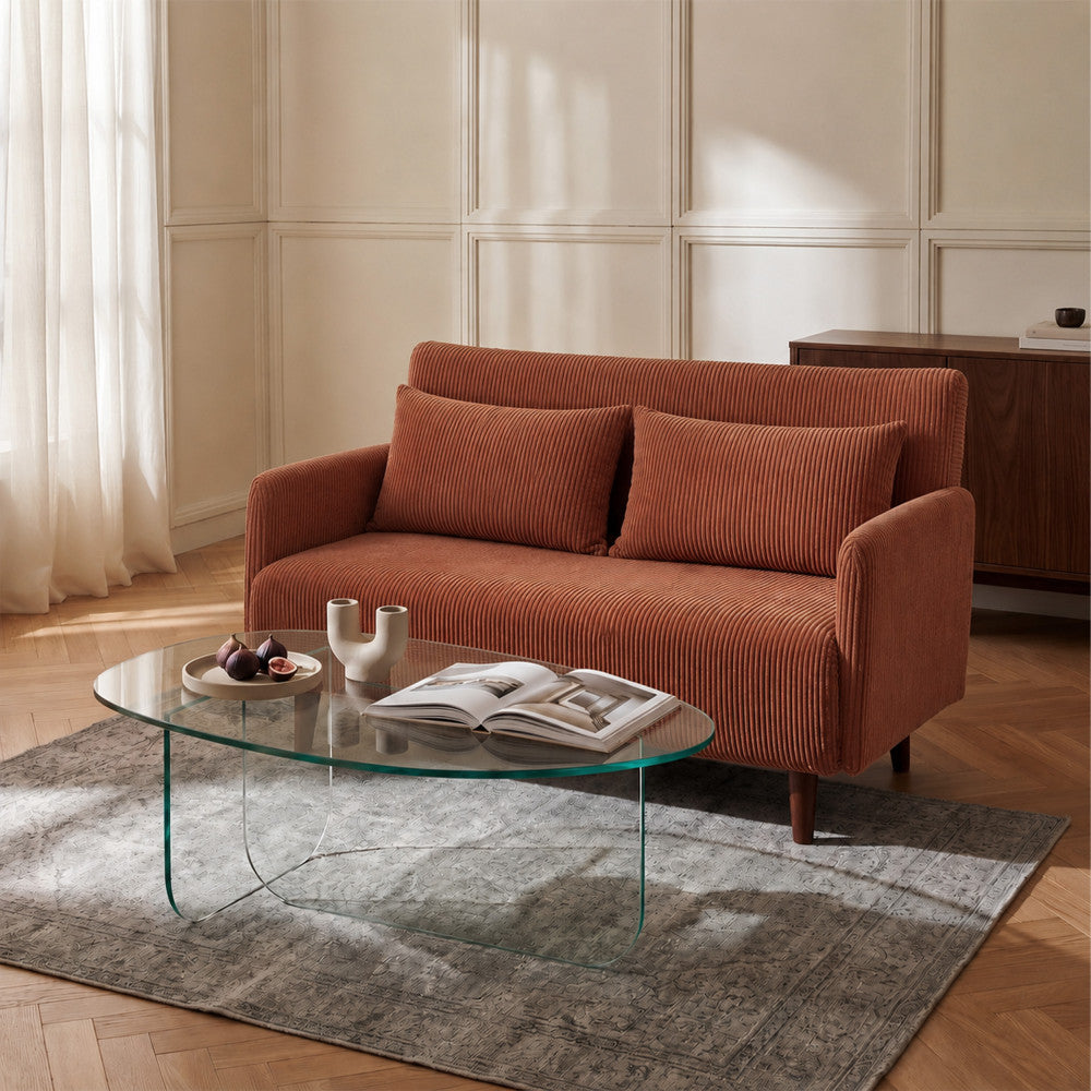 Belushi - 2-Seater Sofa Bed - Corduroy Dark Wood Legs - Terracotta