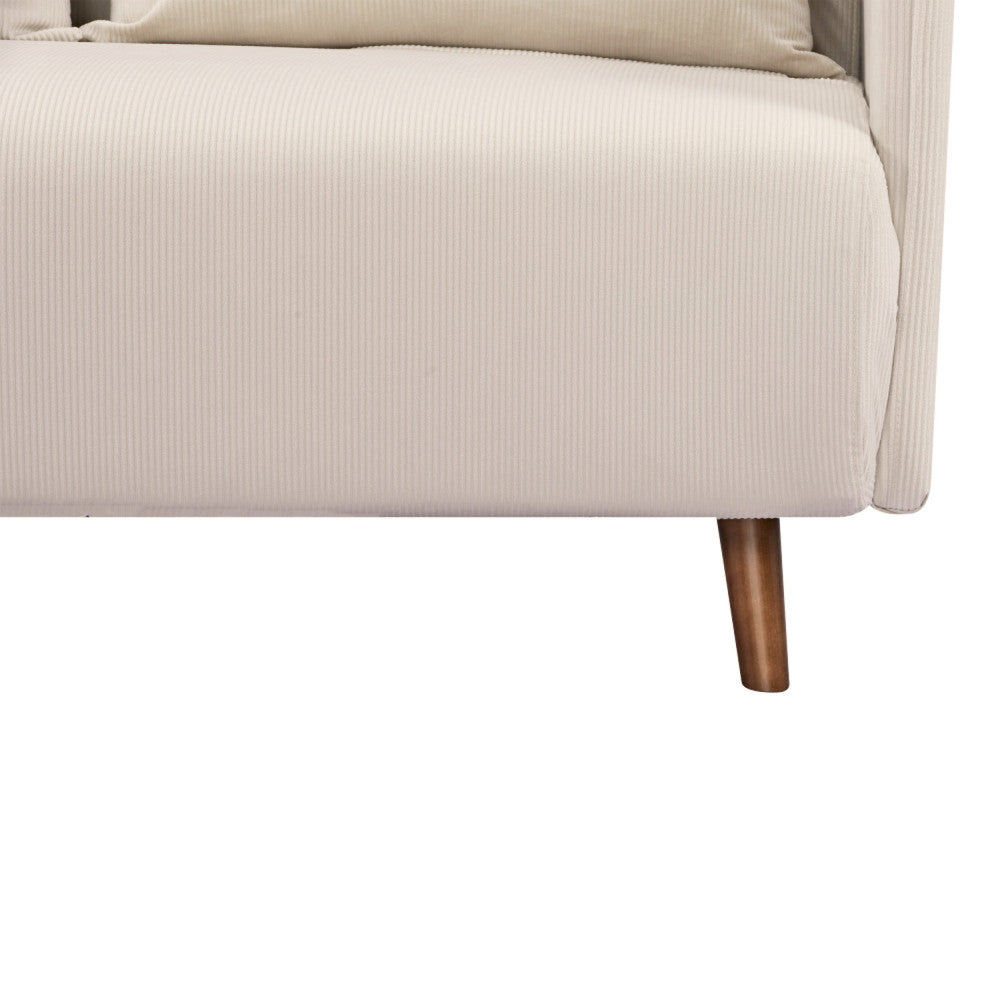 Belushi - Canapé Convertible 2 Places - Velours Côtelé Pieds Bois Foncé - Beige