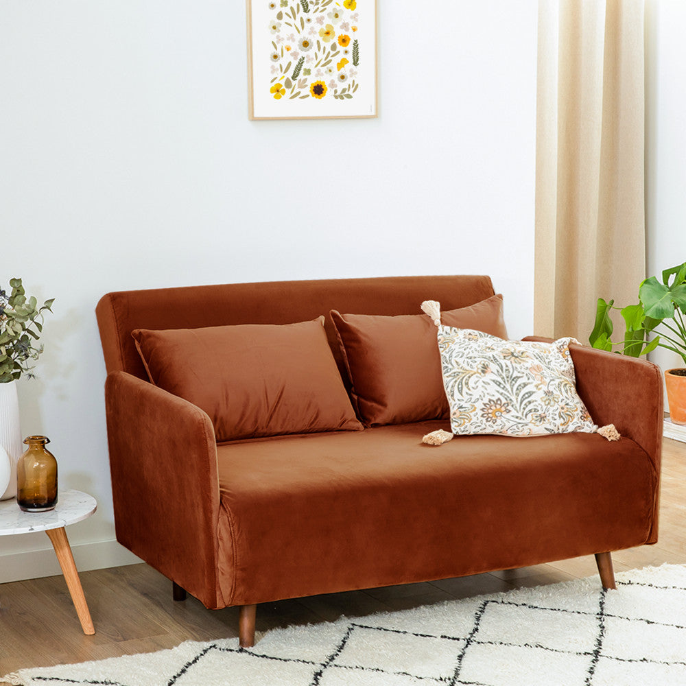 Belushi - 2-Seater Sofa Bed - Velvet - Rust