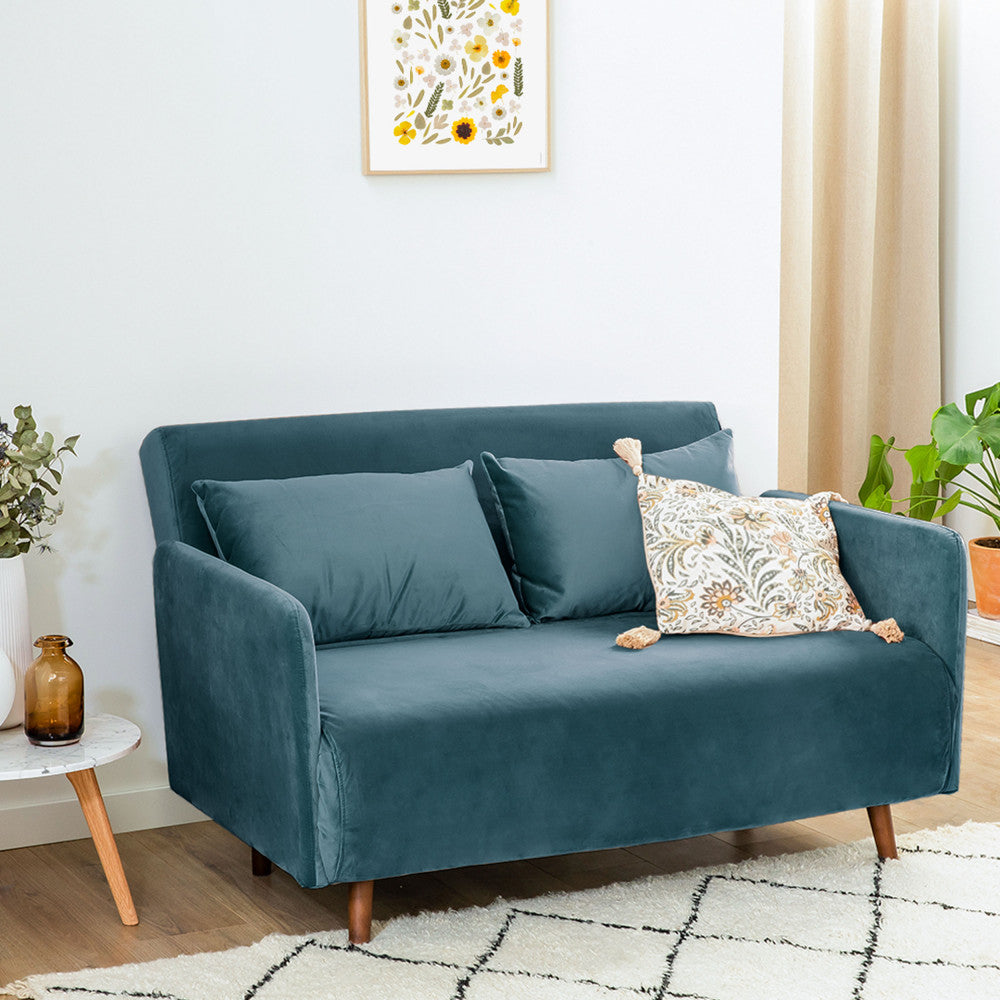 Belushi - 2-Seater Sofa Bed - Velvet - Teal Blue