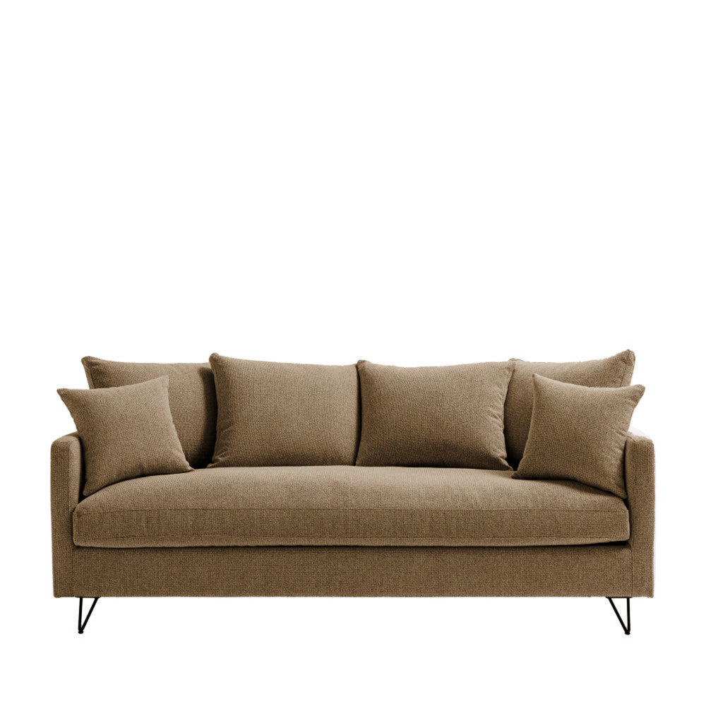Villabon - 3-Seater Sofa Bed - Fabric with Black Hairpin Legs - Mottled Caramel