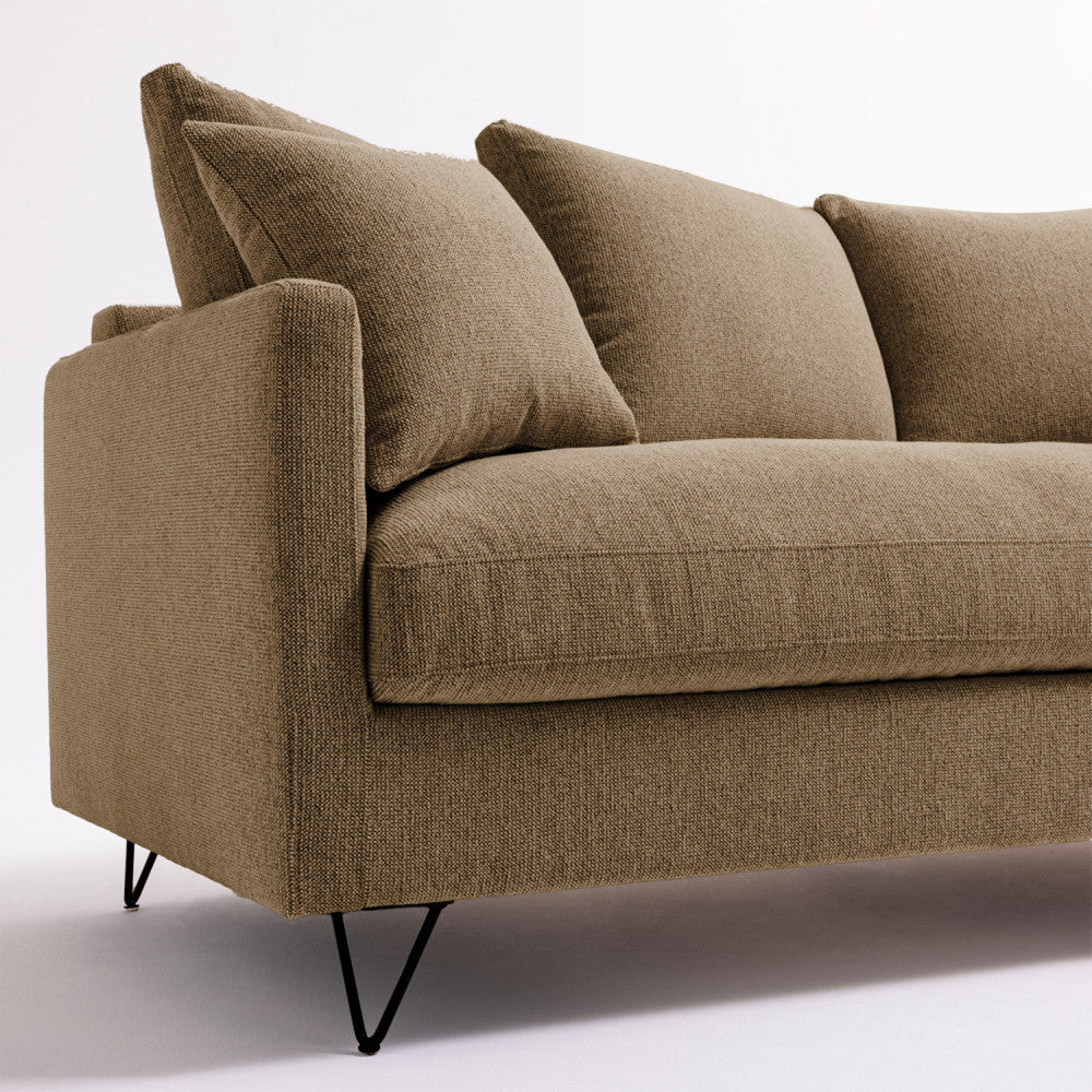 Villabon - 3-Seater Sofa Bed - Fabric with Black Hairpin Legs - Mottled Caramel
