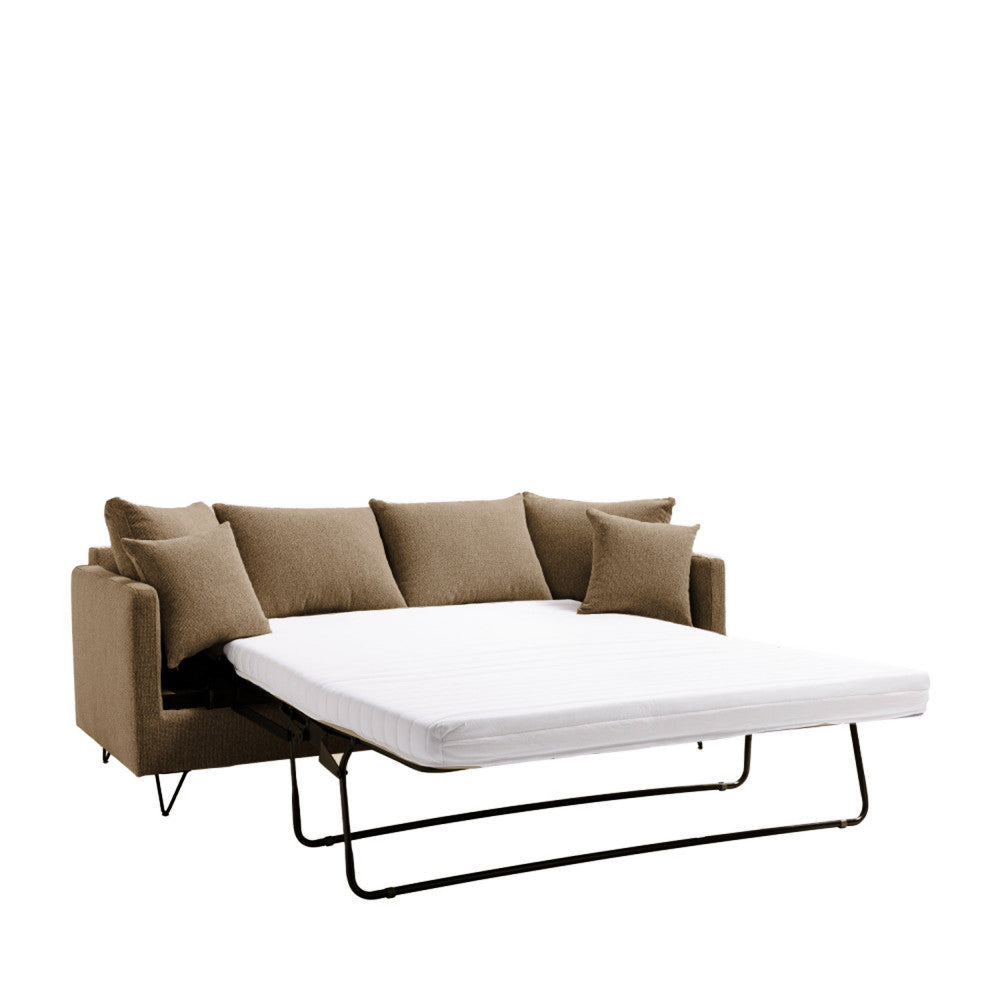 Villabon - 3-Seater Sofa Bed - Fabric with Black Hairpin Legs - Mottled Caramel