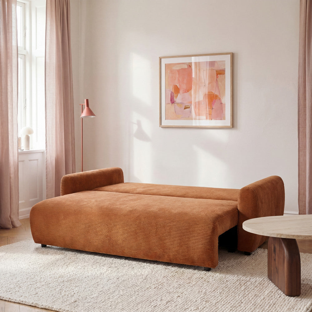 Jul - 3-Seater Sofa Bed - Corduroy - Rust