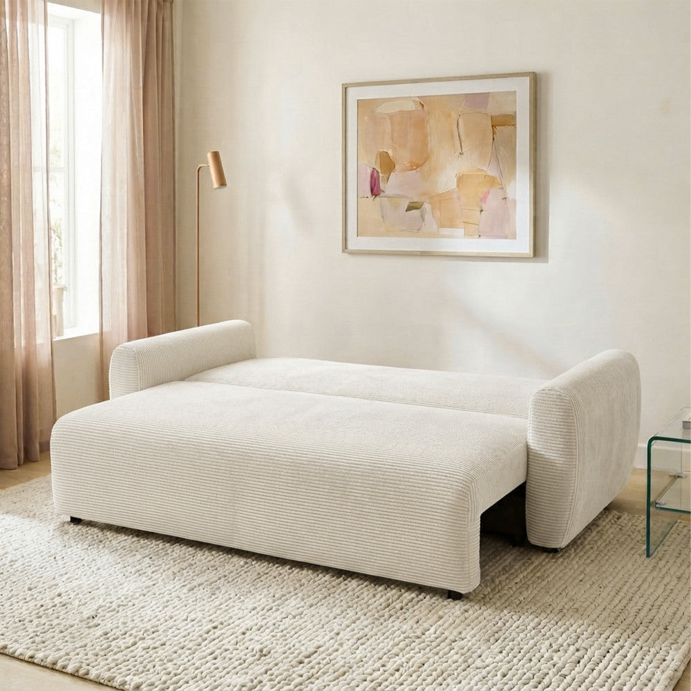 Jul - Sofá cama de 3 plazas - Terciopelo acanalado - Beige