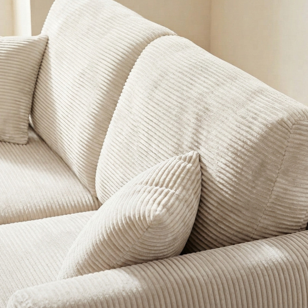 Jul - Sofá cama de 3 plazas - Terciopelo acanalado - Beige