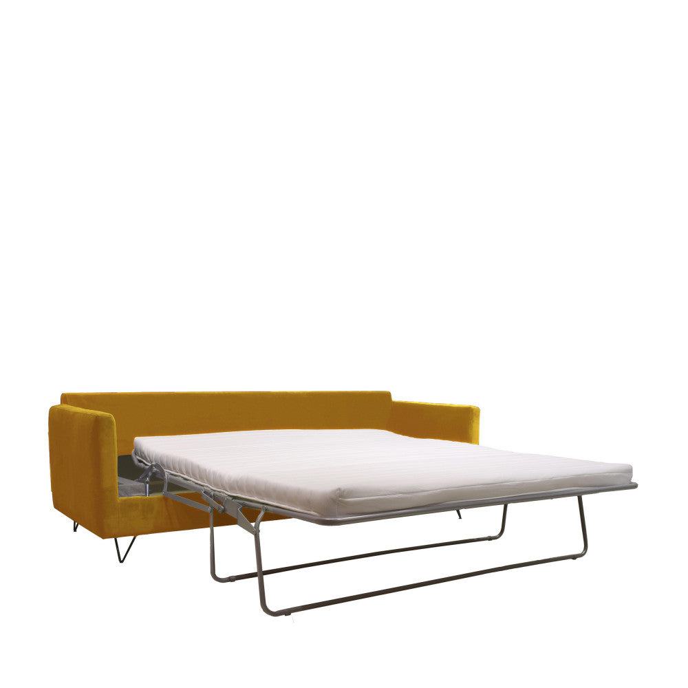 Villabon - 3-Seater Sofa Bed - Velvet, Black Hairpin Legs - Mustard Yellow