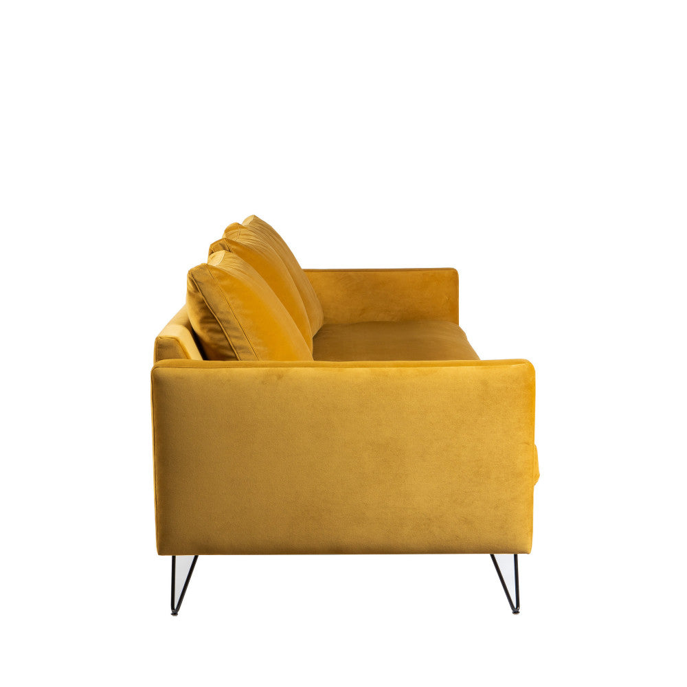Villabon - 3-Seater Sofa Bed - Velvet, Black Hairpin Legs - Mustard Yellow