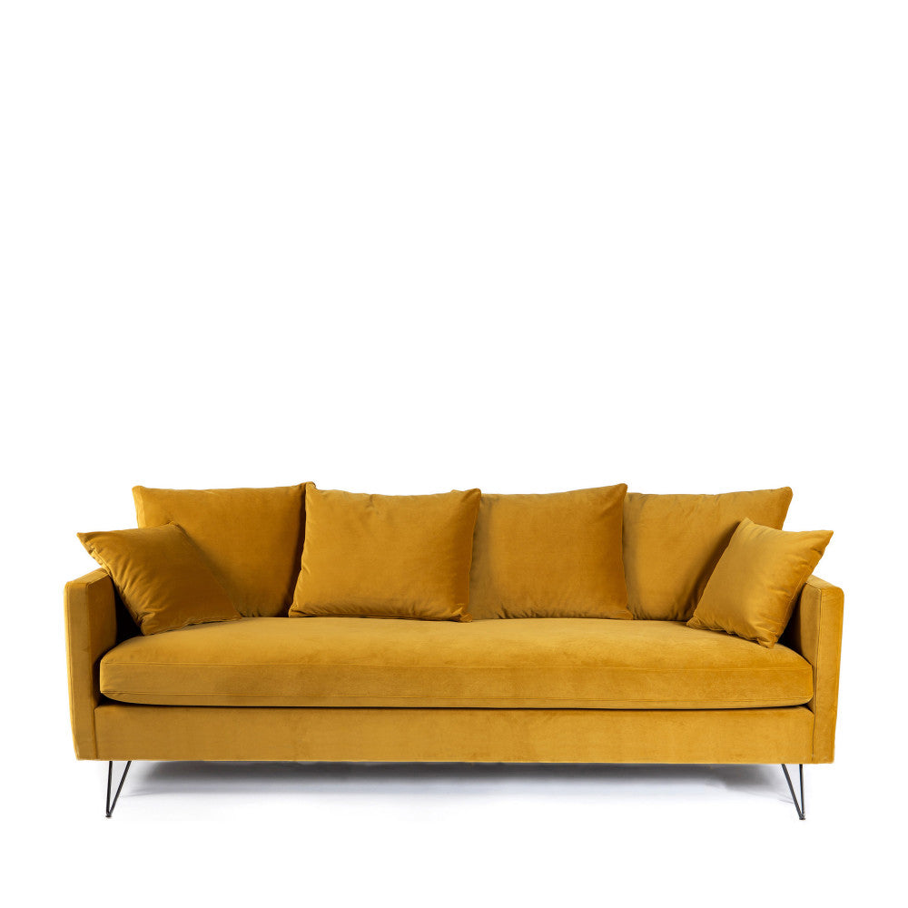Villabon - 3-Seater Sofa Bed - Velvet, Black Hairpin Legs - Mustard Yellow