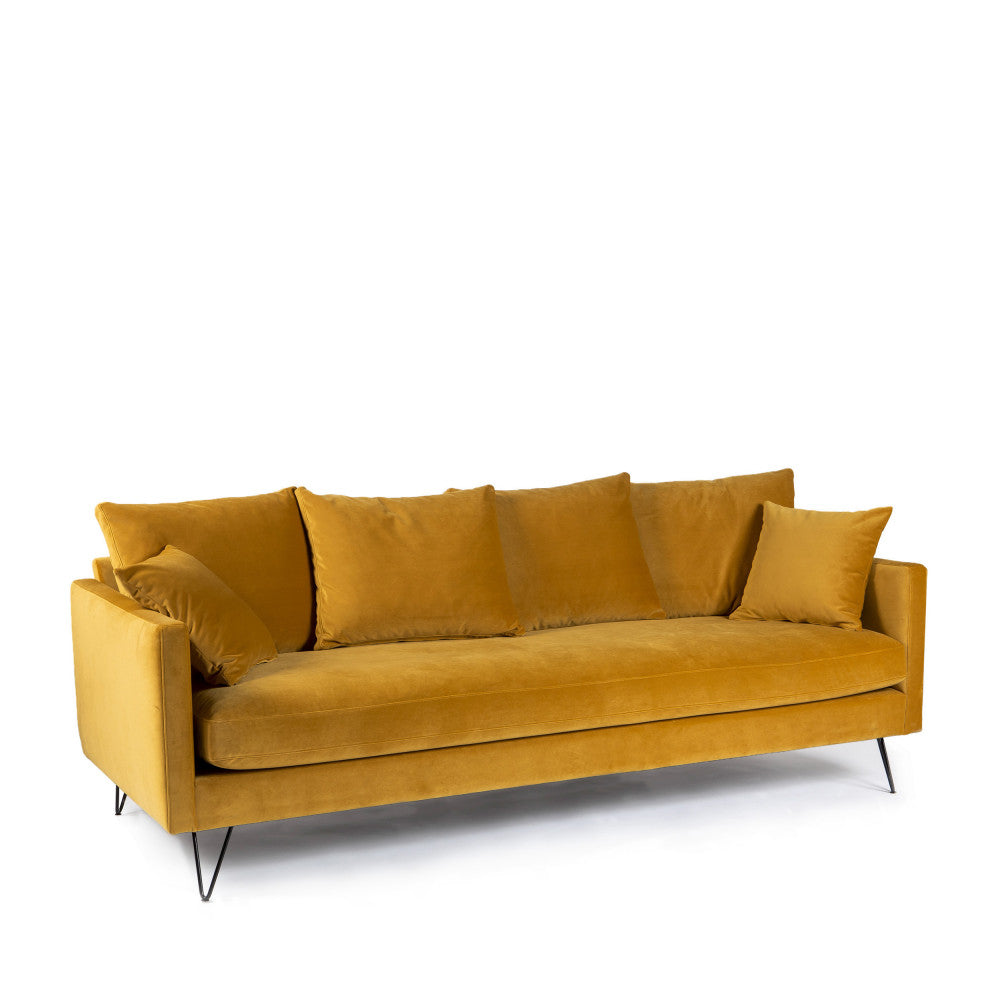 Villabon - 3-Seater Sofa Bed - Velvet, Black Hairpin Legs - Mustard Yellow