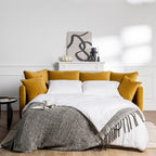Villabon - 3-Seater Sofa Bed - Velvet, Black Hairpin Legs - Mustard Yellow