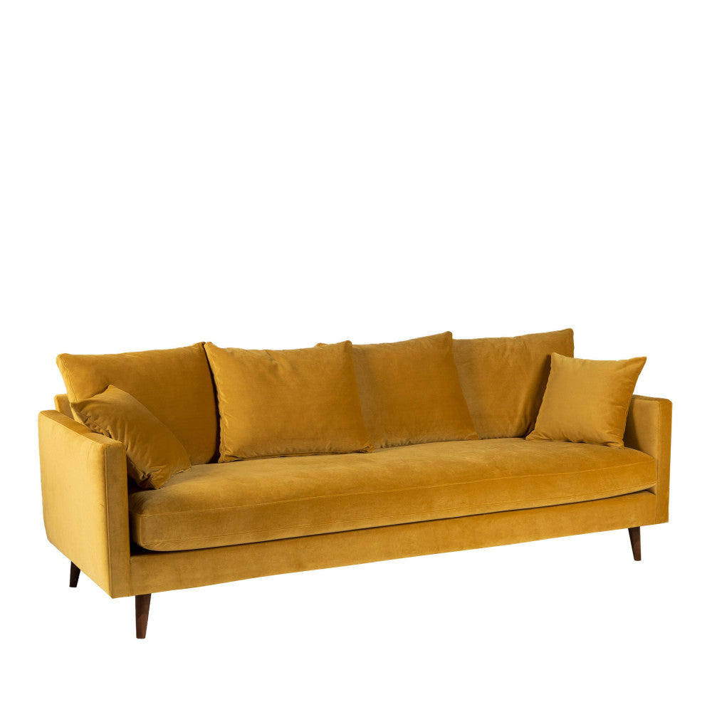 Villabon - 4-Seater Sofa Bed - Velvet, Dark Wood Legs - Mustard Yellow