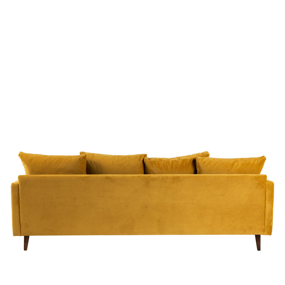 Villabon - 4-Seater Sofa Bed - Velvet, Dark Wood Legs - Mustard Yellow