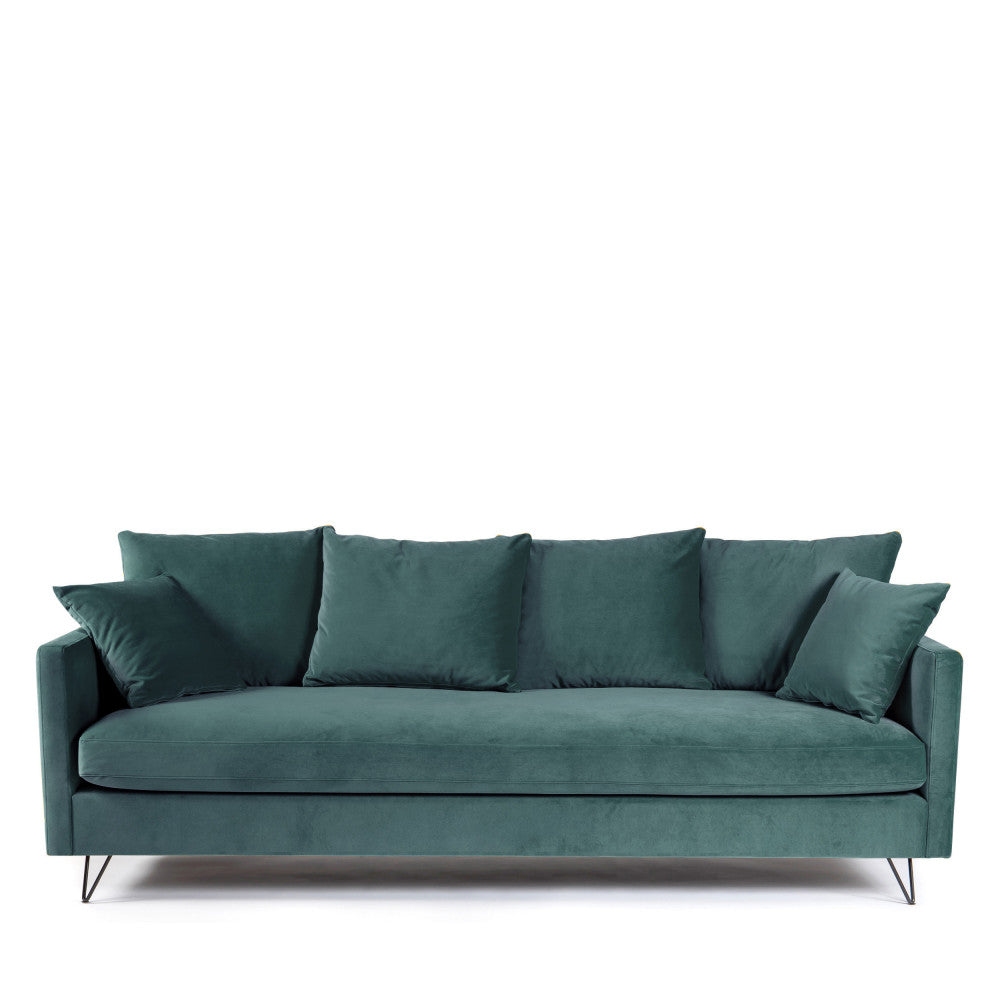 Villabon - 4-Seater Sofa Bed - Velvet, Black Hairpin Legs - Eucalyptus Green