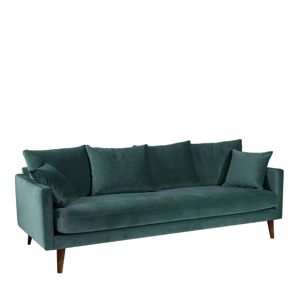 Villabon - Sofá Cama de 4 Plazas - Terciopelo Patas de Madera Oscura - Verde Eucalipto
