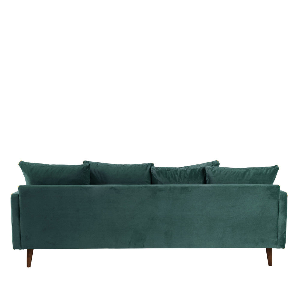 Villabon - Sofá Cama de 4 Plazas - Terciopelo Patas de Madera Oscura - Verde Eucalipto