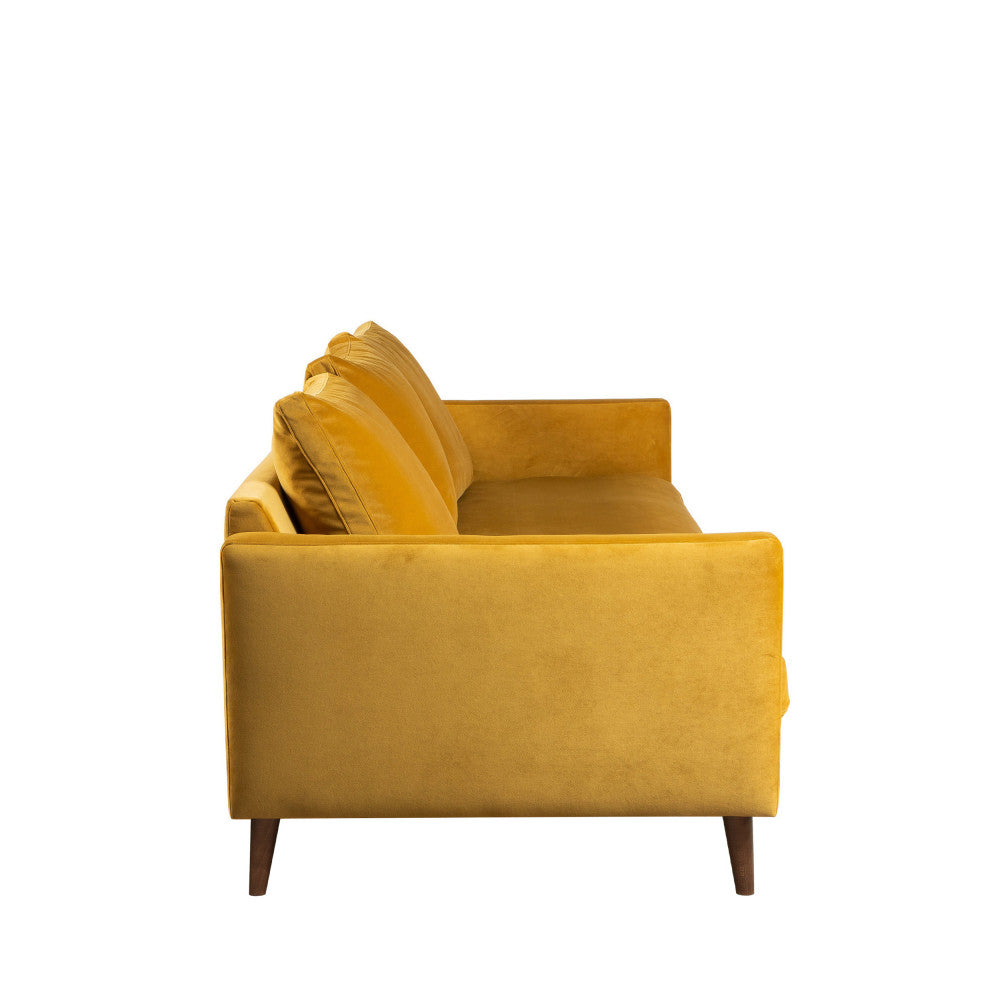 Villabon - 4-Seater Sofa Bed - Velvet, Dark Wood Legs - Mustard Yellow