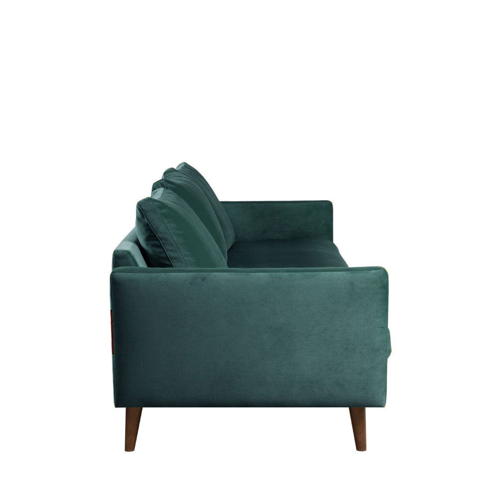 Villabon - Sofá Cama de 4 Plazas - Terciopelo Patas de Madera Oscura - Verde Eucalipto