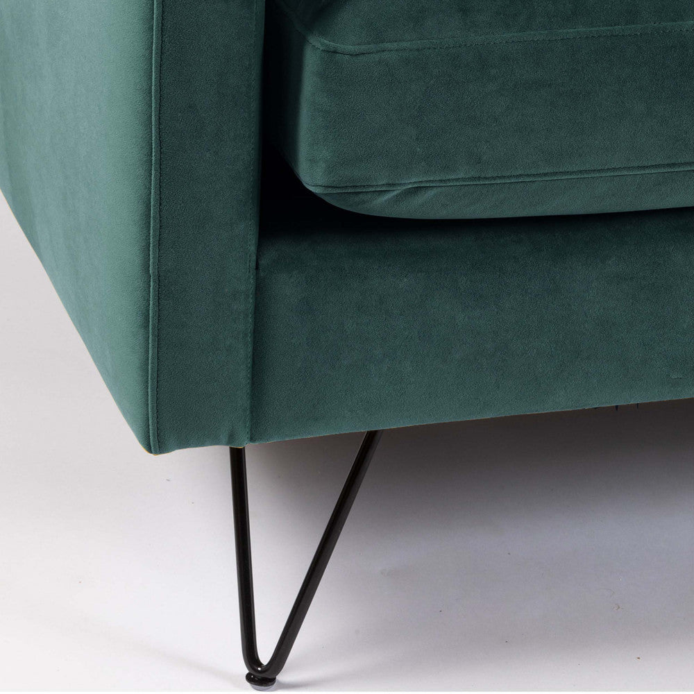 Villabon - 4-Seater Sofa Bed - Velvet, Black Hairpin Legs - Eucalyptus Green