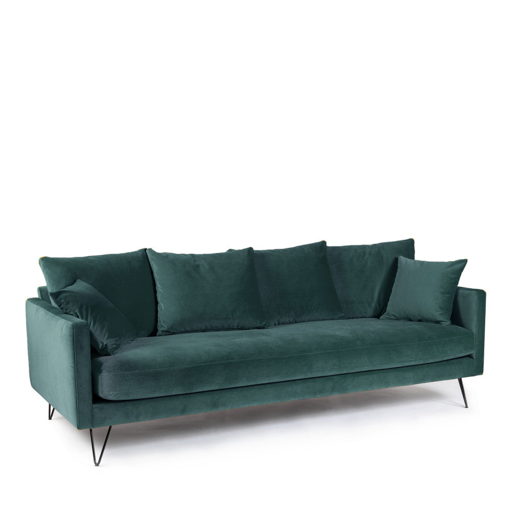 Villabon - 4-Seater Sofa Bed - Velvet, Black Hairpin Legs - Eucalyptus Green