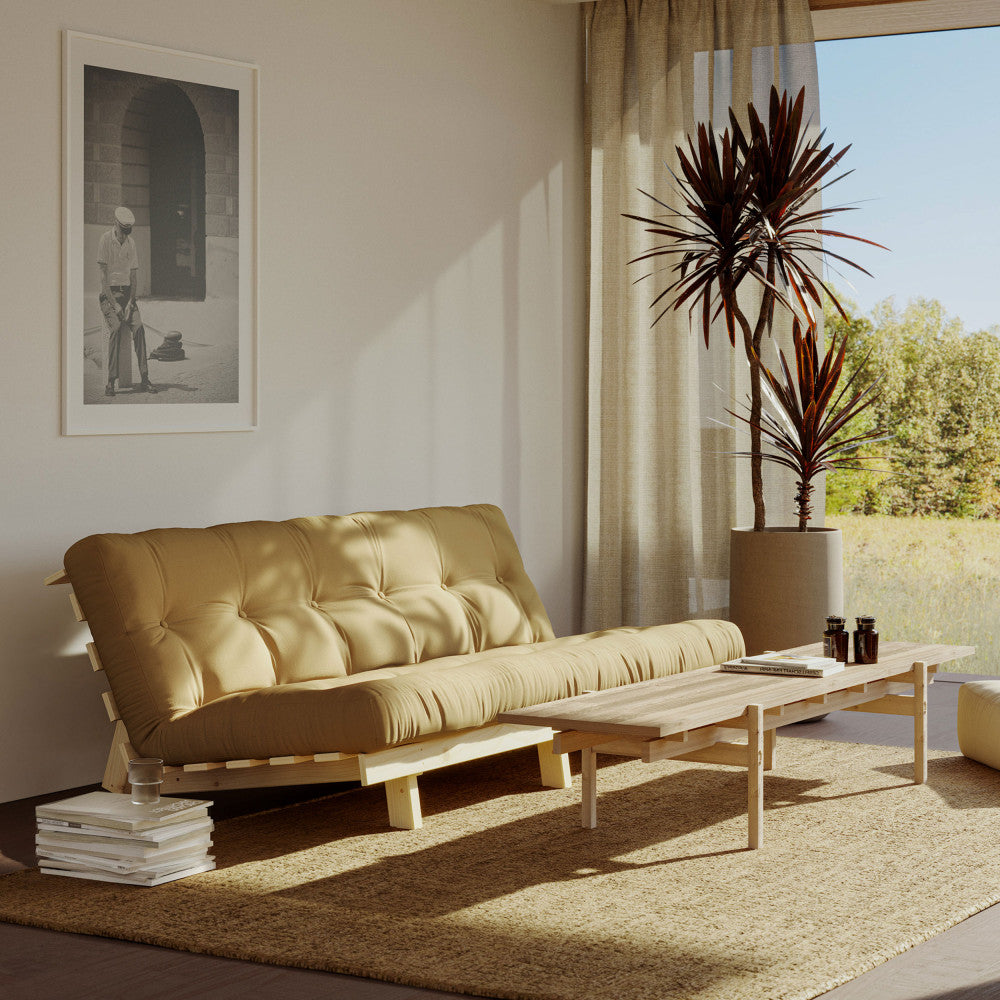 Lean - Sofa Bed - Natural Wood and Fabric - Clay Brown