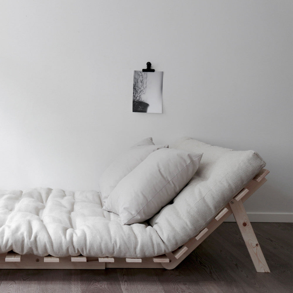 Roots - Canapé Convertible - Bois Naturel Et Tissu - Ecru