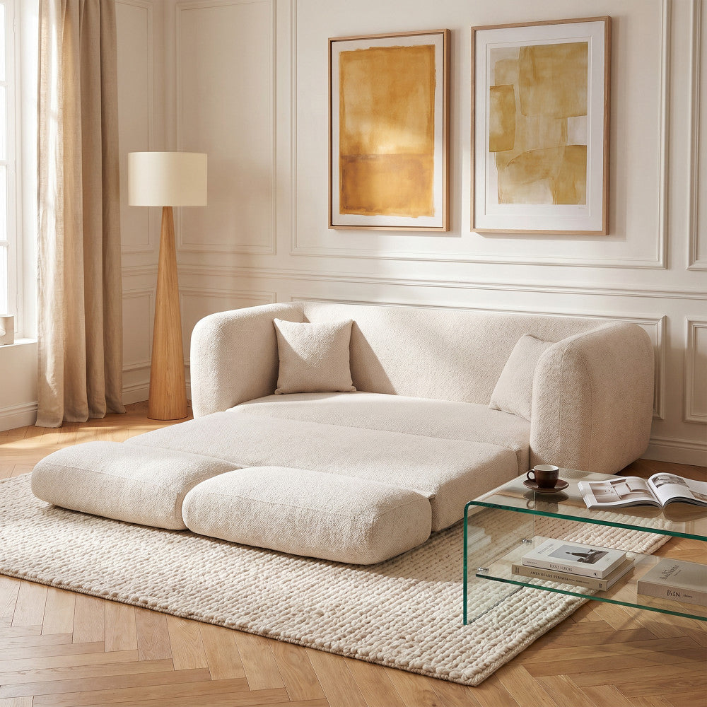 Lou - Sofá cama comprimido de 3 plazas - Tela - Beige